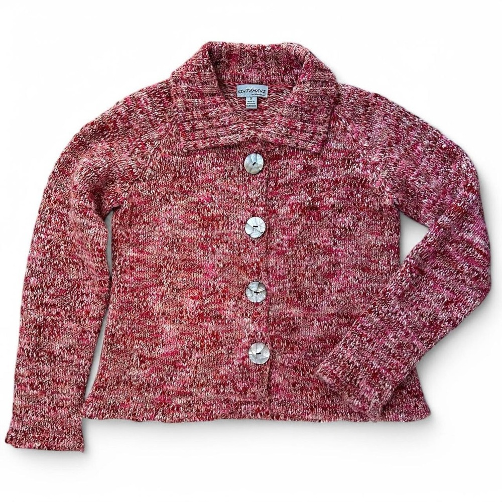 Pink & Brown Collared Button Up Knit Cardigan